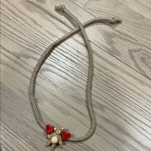 Beige Rope Necklace with Bear and Heart Charms
